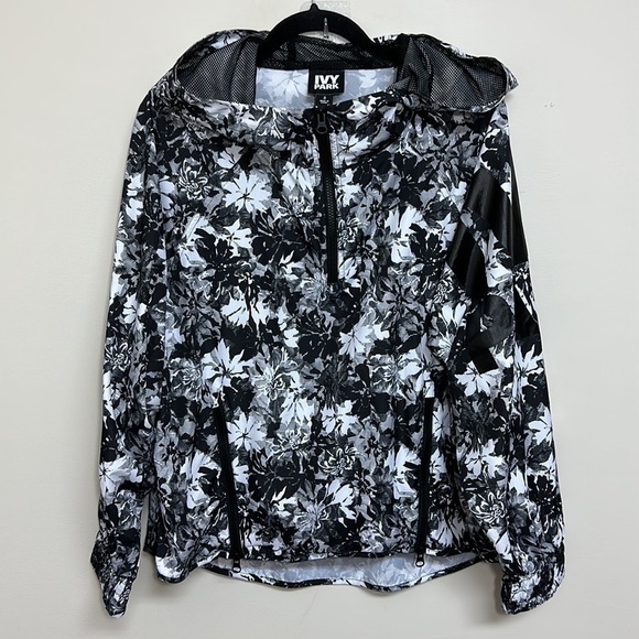 Ivy Park Floral Hooded Pullover Anorak Jacket Black White Small - Picture 3 of 6